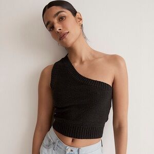 Madewell Black Textural-Knit One-Shoulder Sweater Tank Size XS Cotton Cr…